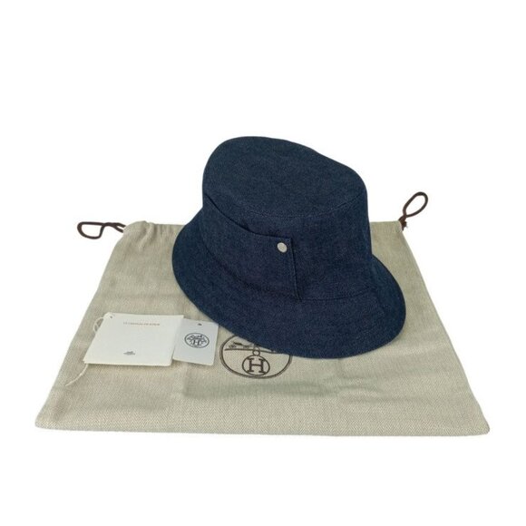 Hermes Hat Helen Silky N Indigo 100% Cotton Bucket Hat Silver main image 5